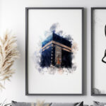 Şükür, Kabe, Huzur Yazılı Watercolor Efekt Ahşap Çerçeveli 3'lü Minimalist İslami Tablo Set - Görsel 6