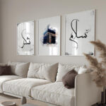Şükür, Kabe, Huzur Yazılı Watercolor Efekt Ahşap Çerçeveli 3'lü Minimalist İslami Tablo Set - Görsel 8