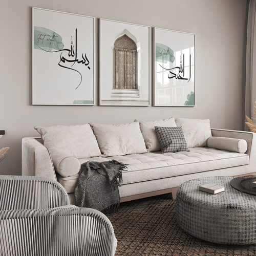 Bismillah, Orient Door, Elhamdülillah Koyu Yeşil Minimalist Ahşap Çerçeveli 3'lü İslami Tablo Set - Görsel 10