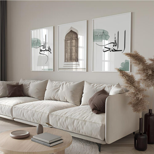 Bismillah, Orient Door, Elhamdülillah Koyu Yeşil Minimalist Ahşap Çerçeveli 3'lü İslami Tablo Set - Görsel 13