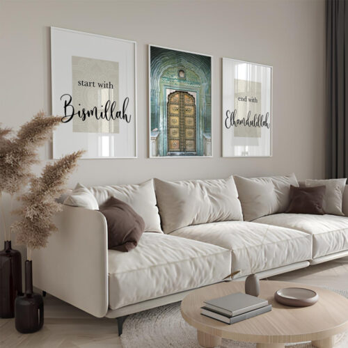 Hayyart Bismillah, Kapı, Elhamdülillah Ahşap Çerçeveli 3'lü İslami Tablo Set - Görsel 13