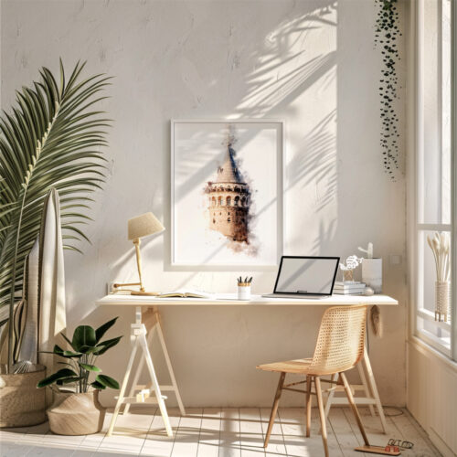 Hayyart Galata Kulesi Watercolor Ahşap Çerçeveli Tekli Minimalist İslami Tablo - Görsel 14