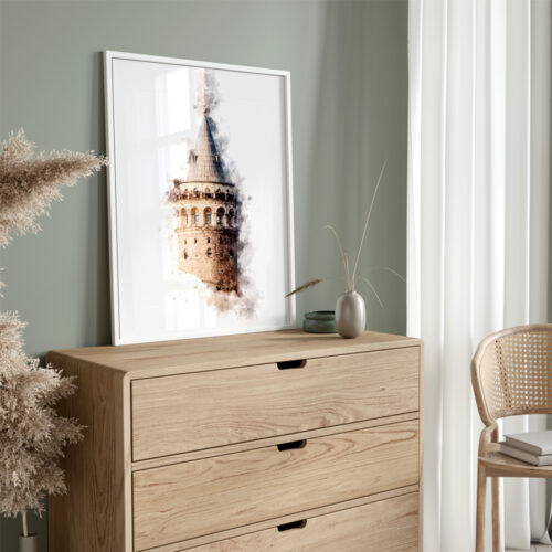 Hayyart Galata Kulesi Watercolor Ahşap Çerçeveli Tekli Minimalist İslami Tablo - Görsel 13