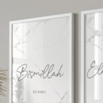 Hayyart Bismillah, Elhamdülillah Marble Ahşap Çerçeveli Minimalist 2'li İslami Tablo Set - Görsel 10