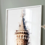 Hayyart Galata Kulesi Watercolor Ahşap Çerçeveli Tekli Minimalist İslami Tablo - Görsel 12