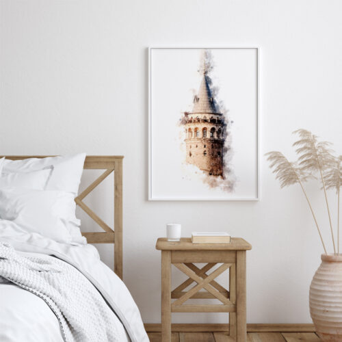 Hayyart Galata Kulesi Watercolor Ahşap Çerçeveli Tekli Minimalist İslami Tablo - Görsel 15