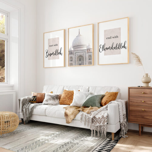 Hayyart Bismillah, Taj Mahal, Elhamdülillah Ahşap Çerçeveli 3'lü İslami Tablo Set - Görsel 19