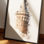 Hayyart Galata Kulesi Watercolor Ahşap Çerçeveli Tekli Minimalist İslami Tablo - Görsel 2