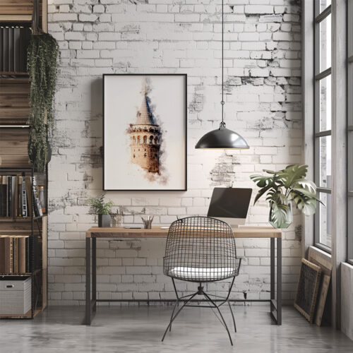 Hayyart Galata Kulesi Watercolor Ahşap Çerçeveli Tekli Minimalist İslami Tablo - Görsel 9