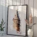 Hayyart Galata Kulesi Watercolor Ahşap Çerçeveli Tekli Minimalist İslami Tablo - Görsel 5
