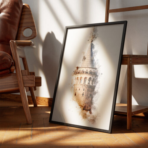 Hayyart Galata Kulesi Watercolor Ahşap Çerçeveli Tekli Minimalist İslami Tablo - Görsel 8