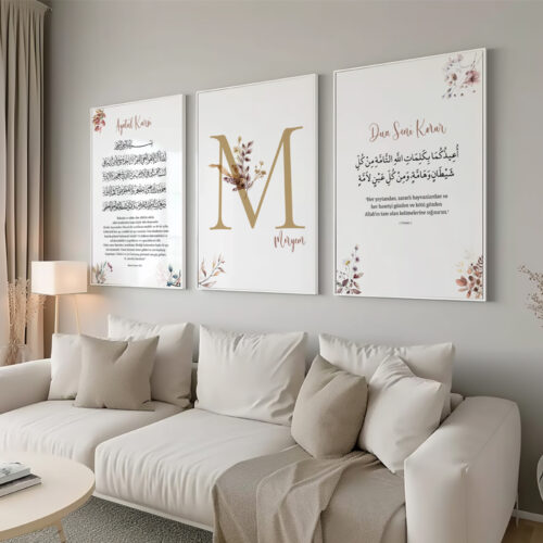 Hayyart Ayatel Kursi, Kişiye Özel Poster, Dua Ahşap Çerçeveli 3'lü İslami Tablo - Özelleştirilebilir Ürün - Görsel 11