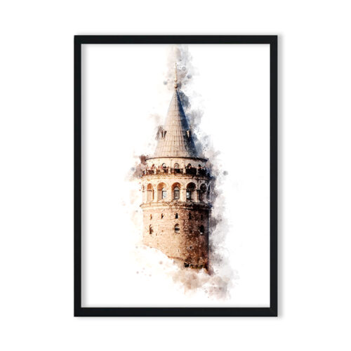 Hayyart Galata Kulesi Watercolor Ahşap Çerçeveli Tekli Minimalist İslami Tablo