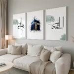 Bismillah, Kabe, Elhamdülillah Ahşap Çerçeveli Minimalist 3'lü İslami Tablo Set - Koyu Yeşil - Görsel 10