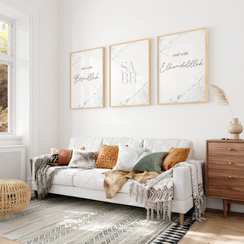 Hayyart Bismillah, Sabr, Elhamdülillah Marble Ahşap Çerçeveli 3'lü İslami Tablo Set - Görsel 19