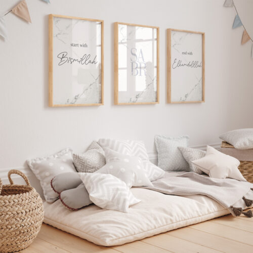 Hayyart Bismillah, Sabr, Elhamdülillah Marble Ahşap Çerçeveli 3'lü İslami Tablo Set - Görsel 20