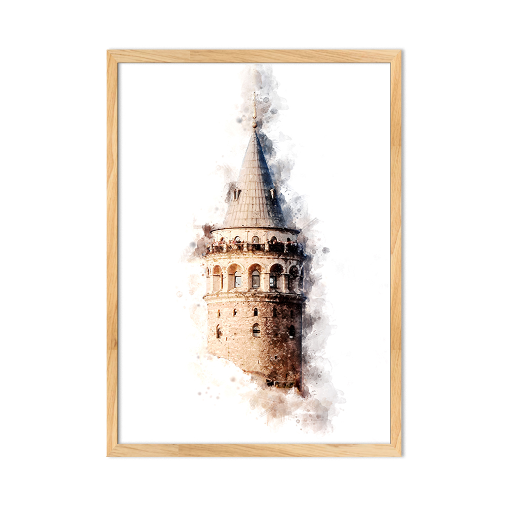 Hayyart Galata Kulesi Watercolor Ahşap Çerçeveli Tekli Minimalist İslami Tablo