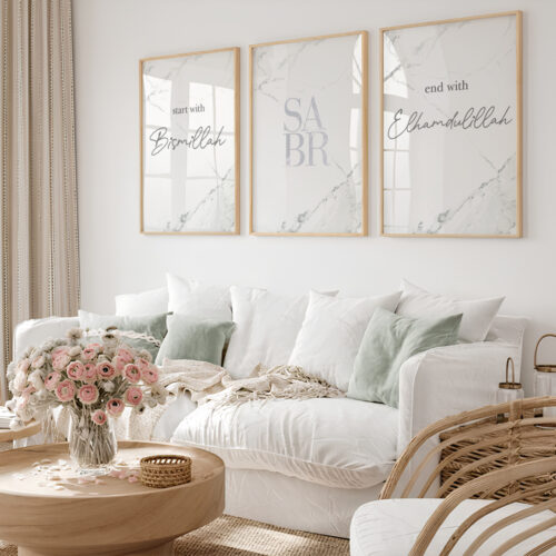 Hayyart Bismillah, Sabr, Elhamdülillah Marble Ahşap Çerçeveli 3'lü İslami Tablo Set - Görsel 22