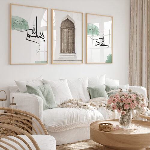 Bismillah, Orient Door, Elhamdülillah Koyu Yeşil Minimalist Ahşap Çerçeveli 3'lü İslami Tablo Set - Görsel 17
