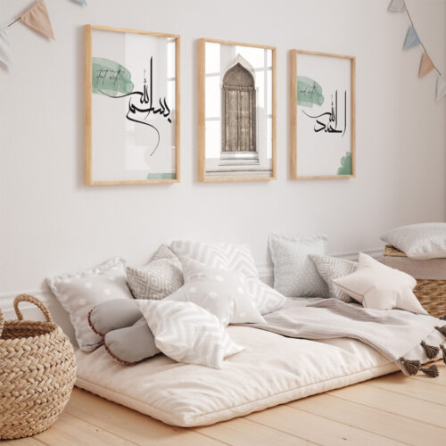 Bismillah, Orient Door, Elhamdülillah Koyu Yeşil Minimalist Ahşap Çerçeveli 3'lü İslami Tablo Set - Görsel 19