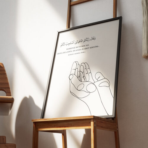 Hayyart Dua El Detaylı Çerçeveli Minimalist 2'li İslami Tablo Set - Görsel 3