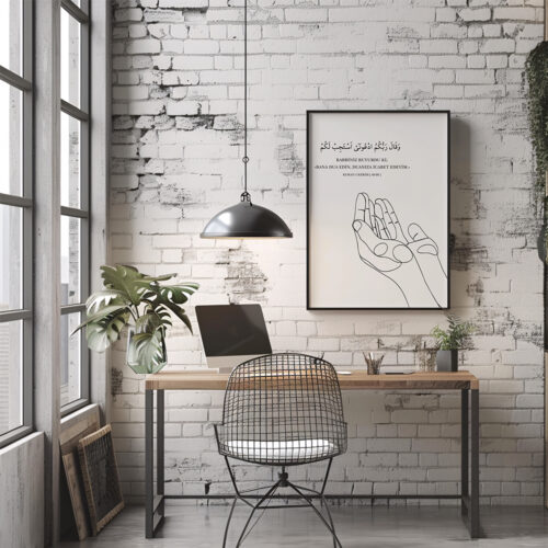Hayyart Dua El Detaylı Çerçeveli Minimalist 2'li İslami Tablo Set - Görsel 4