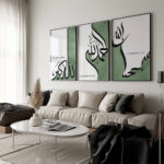 Hayyart Zikir Allahu Ekber, Elhamdüllilah, Subhanallah Ahşap Çerçeveli Minimalist 3'lü İslami Tablo Set - Yeşil - Görsel 4
