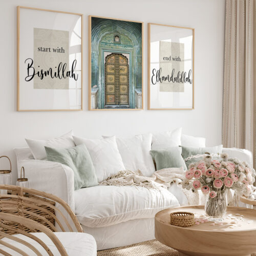 Hayyart Bismillah, Kapı, Elhamdülillah Ahşap Çerçeveli 3'lü İslami Tablo Set - Görsel 17