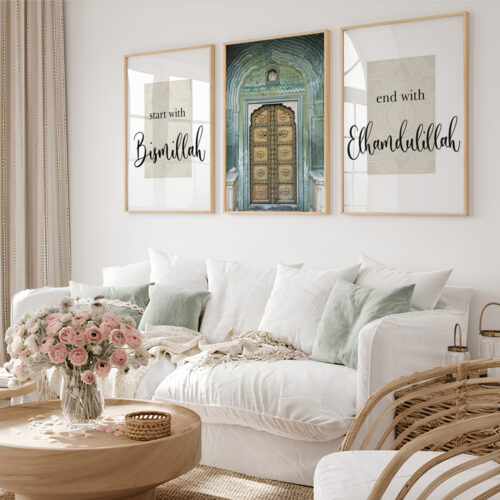 Hayyart Bismillah, Kapı, Elhamdülillah Ahşap Çerçeveli 3'lü İslami Tablo Set - Görsel 18