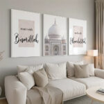 Hayyart Bismillah, Taj Mahal, Elhamdülillah Ahşap Çerçeveli 3'lü İslami Tablo Set - Görsel 10