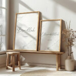 Hayyart Bismillah, Elhamdülillah Marble Ahşap Çerçeveli Minimalist 2'li İslami Tablo Set - Görsel 19