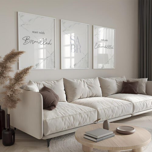 Hayyart Bismillah, Sabr, Elhamdülillah Marble Ahşap Çerçeveli 3'lü İslami Tablo Set - Görsel 15