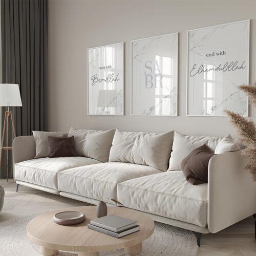 Hayyart Bismillah, Sabr, Elhamdülillah Marble Ahşap Çerçeveli 3'lü İslami Tablo Set - Görsel 14
