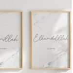 Hayyart Bismillah, Elhamdülillah Marble Ahşap Çerçeveli Minimalist 2'li İslami Tablo Set - Görsel 22
