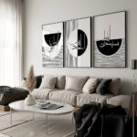 Hayyart Zikir Abstract Ahşap Çerçeveli Minimalist 3'lü İslami Tablo Set - Siyah - Görsel 2
