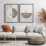 Hayyart Zikir Abstract Ahşap Çerçeveli Minimalist 3'lü İslami Tablo Set - Kahve - Görsel 5