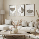 Hayyart Zikir Abstract Ahşap Çerçeveli Minimalist 3'lü İslami Tablo Set - Kahve - Görsel 3