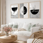 Hayyart Zikir Abstract Ahşap Çerçeveli Minimalist 3'lü İslami Tablo Set - Siyah - Görsel 21
