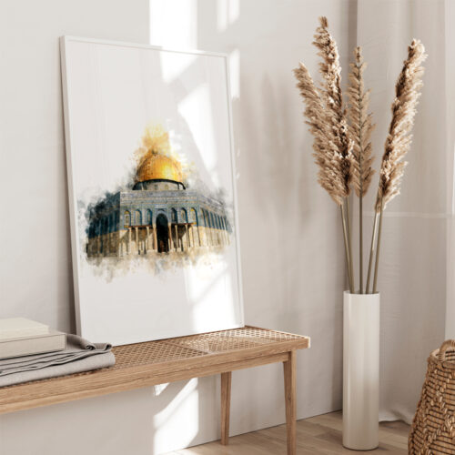 Hayyart Soyut Sanat, Kudüs, Kubbetüs Sahra Ahşap Çerçeveli Tekli Minimalist İslami Tablo - Görsel 11