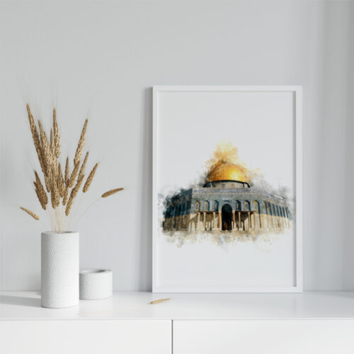 Hayyart Soyut Sanat, Kudüs, Kubbetüs Sahra Ahşap Çerçeveli Tekli Minimalist İslami Tablo - Görsel 13