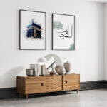 Bismillah, Kabe, Elhamdülillah Ahşap Çerçeveli Minimalist 3'lü İslami Tablo Set - Koyu Yeşil - Görsel 5