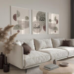 Hayyart Soyut Sanat, Allah-Muhammed Ahşap Çerçeveli 3'lü Minimalist İslami Tablo Set - Görsel 7