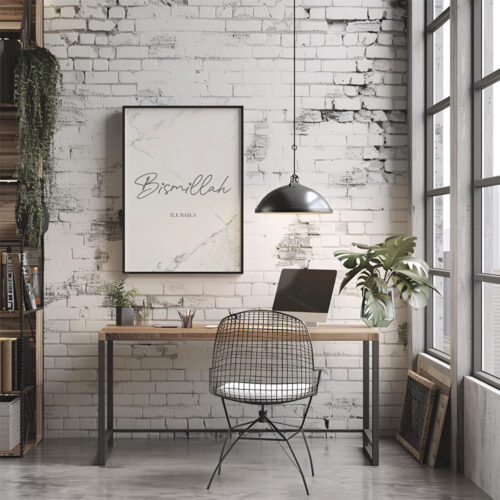 Hayyart Bismillah, Elhamdülillah Marble Ahşap Çerçeveli Minimalist 2'li İslami Tablo Set - Görsel 8