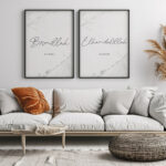 Hayyart Bismillah, Elhamdülillah Marble Ahşap Çerçeveli Minimalist 2'li İslami Tablo Set - Görsel 2