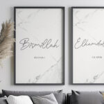Hayyart Bismillah, Elhamdülillah Marble Ahşap Çerçeveli Minimalist 2'li İslami Tablo Set - Görsel 4