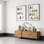 Hayyart Bismillah Renkli Ahşap Çerçeveli Minimalist 2'li İslami Tablo Set - Görsel 4