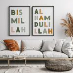 Hayyart Bismillah Renkli Ahşap Çerçeveli Minimalist 2'li İslami Tablo Set - Görsel 2