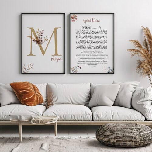 Hayyart Ayatel Kursi, Kişiye Özel Poster, Dua Ahşap Çerçeveli 3'lü İslami Tablo - Özelleştirilebilir Ürün - Görsel 3