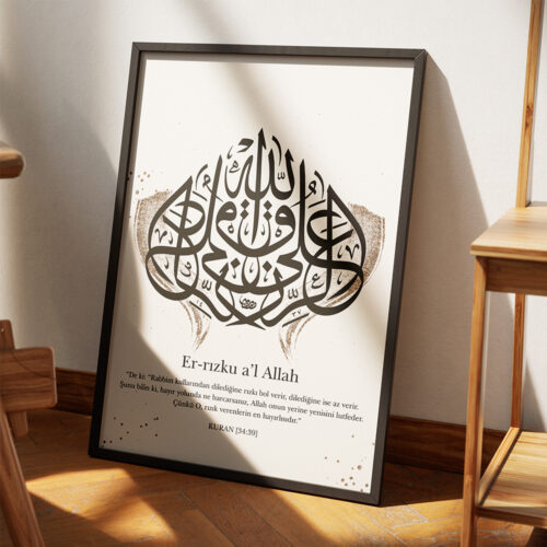 Hayyart Şükr, Er-Rizku Al Allah, Tevekkül Ahşap Çerçeveli Minimalist 3'lü İslami Tablo Set - Görsel 6