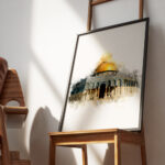 Hayyart Soyut Sanat, Kudüs, Kubbetüs Sahra Ahşap Çerçeveli Tekli Minimalist İslami Tablo - Görsel 4